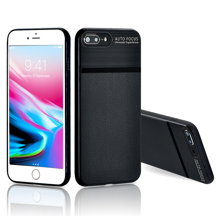 For iPhone 8 Plus & 7 Plus Brushed Leather Texture TPU + PC Shockproof Anti-slip Protective Back Cover Case