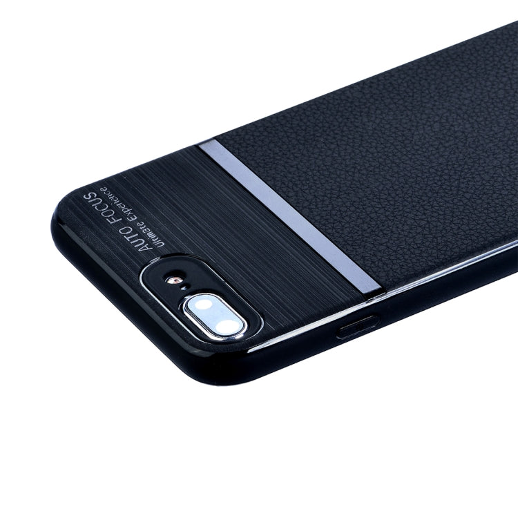 For iPhone 8 Plus & 7 Plus Brushed Leather Texture TPU + PC Shockproof Anti-slip Protective Back Cover Case
