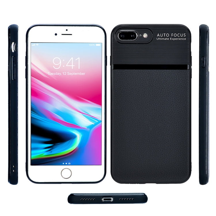For iPhone 8 Plus & 7 Plus Brushed Leather Texture TPU + PC Shockproof Anti-slip Protective Back Cover Case