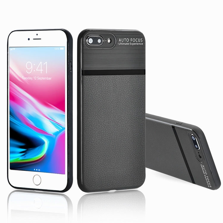 For iPhone 8 Plus & 7 Plus Brushed Leather Texture TPU + PC Shockproof Anti-slip Protective Back Cover Case