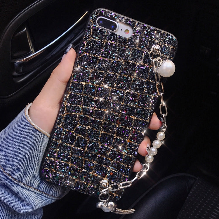 For iPhone 8 Plus & 7 Plus Colorful Sequins Style Protective Back Cover with Lanyard