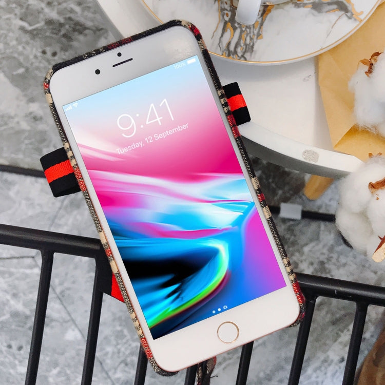 For iPhone 8 Plus & 7 Plus Plaid Bowknot Style Protective Back Cover with Lanyard & Sling