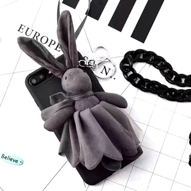 For iPhone 8 Plus & 7 Plus Fashion Furry Cloth Princess Rabbit Protective Back Cover Case with Chain(Black)