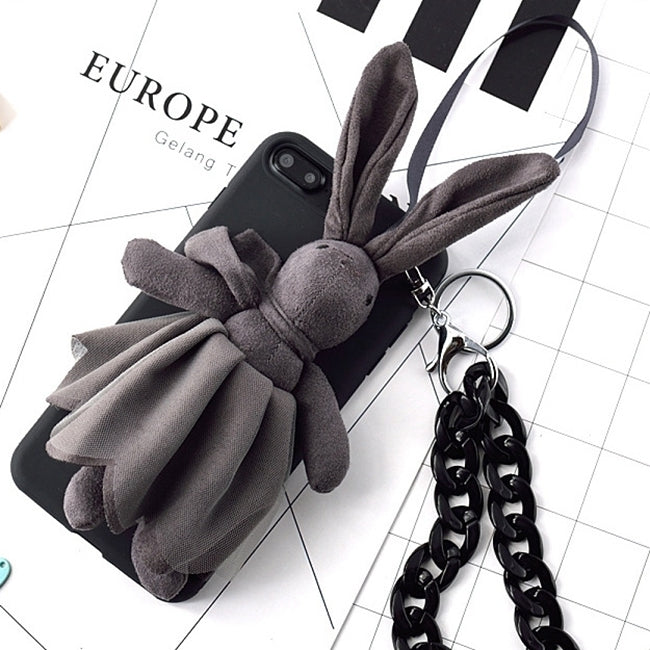 For iPhone 8 Plus & 7 Plus Fashion Furry Cloth Princess Rabbit Protective Back Cover Case with Chain(Black)