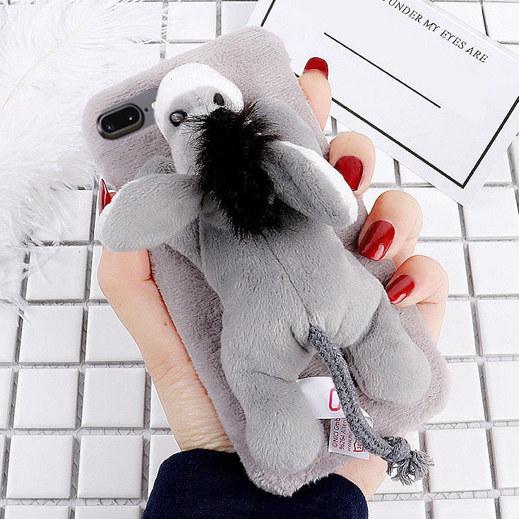 For iPhone 8 Plus & 7 Plus Fashion Plush Lovely Donkey Doll Toy Protective Back Cover Case (Grey)