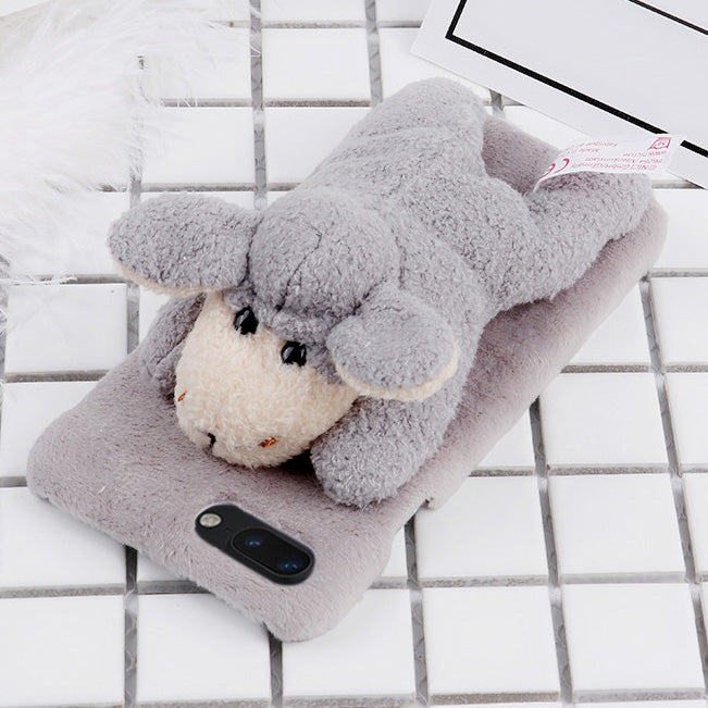 For iPhone 8 Plus & 7 Plus Fashion Plush Lovely Sheep Doll Toy Protective Back Cover Case(Grey)