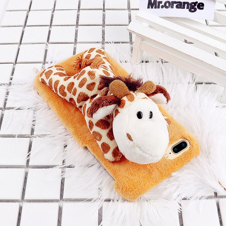 For iPhone 8 Plus & 7 Plus Fashion Plush Lovely Giraffe Doll Toy Protective Back Cover Case (Yellow)