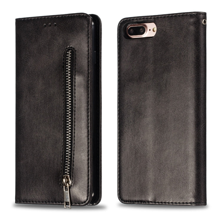 Calf Texture Zipper Magnetic Horizontal Flip Leather Case for iPhone 8 Plus / 7 Plus, with Wallet & Holder & Card Slots