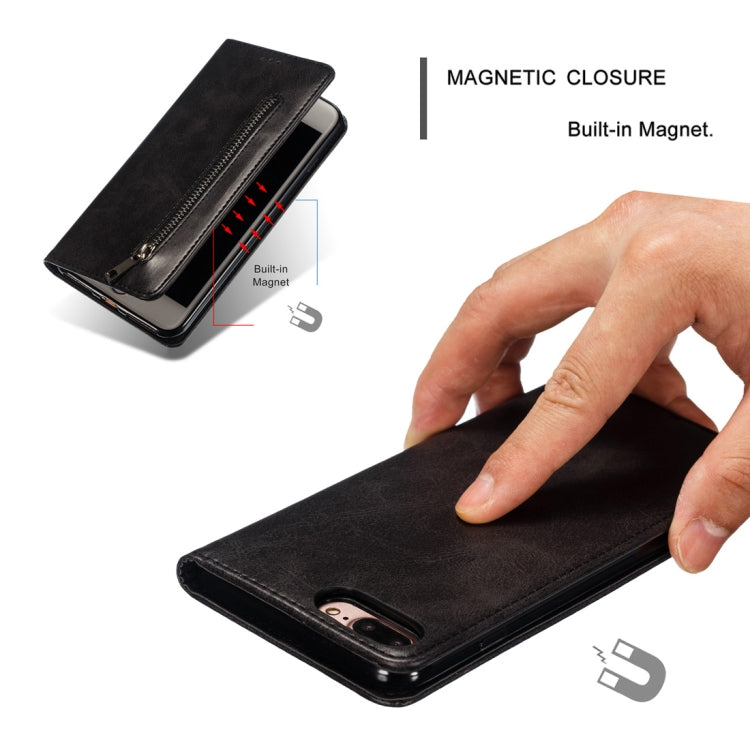 Calf Texture Zipper Magnetic Horizontal Flip Leather Case for iPhone 8 Plus / 7 Plus, with Wallet & Holder & Card Slots
