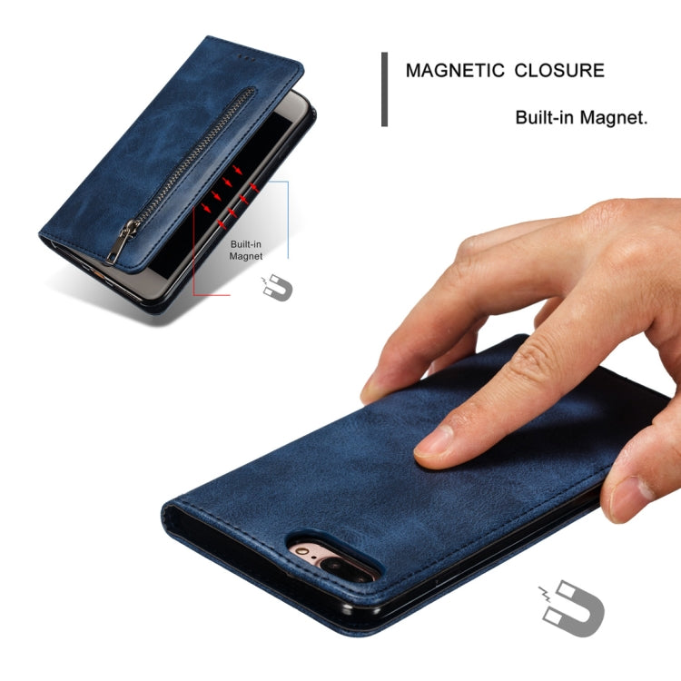 Calf Texture Zipper Magnetic Horizontal Flip Leather Case for iPhone 8 Plus / 7 Plus, with Wallet & Holder & Card Slots
