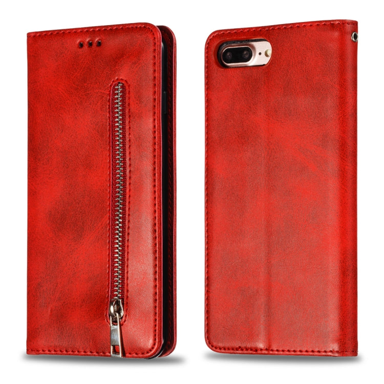 Calf Texture Zipper Magnetic Horizontal Flip Leather Case for iPhone 8 Plus / 7 Plus, with Wallet & Holder & Card Slots