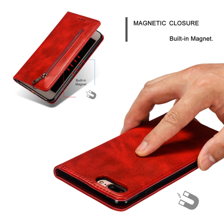 Calf Texture Zipper Magnetic Horizontal Flip Leather Case for iPhone 8 Plus / 7 Plus, with Wallet & Holder & Card Slots
