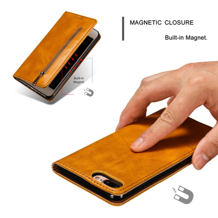 Calf Texture Zipper Magnetic Horizontal Flip Leather Case for iPhone 8 Plus / 7 Plus, with Wallet & Holder & Card Slots