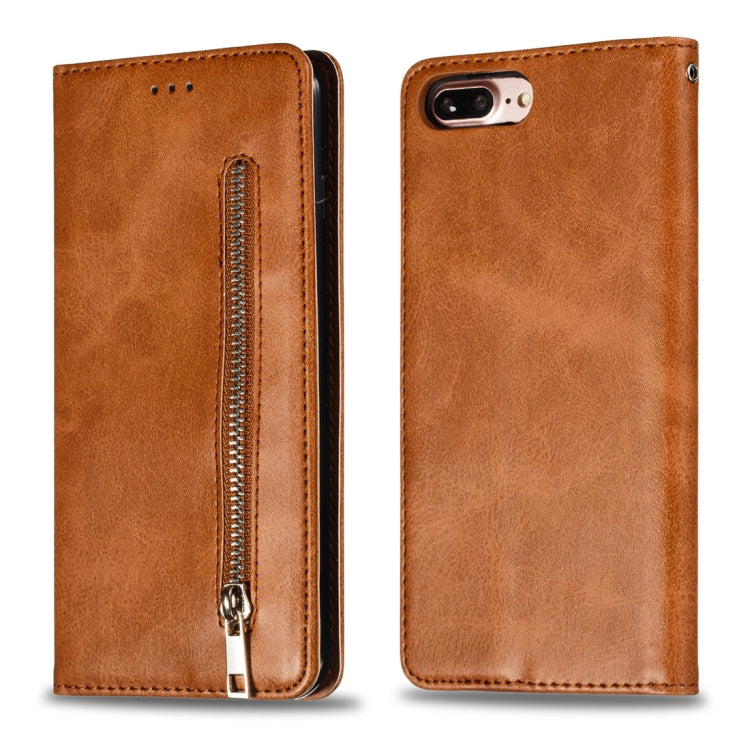 Calf Texture Zipper Magnetic Horizontal Flip Leather Case for iPhone 8 Plus / 7 Plus, with Wallet & Holder & Card Slots