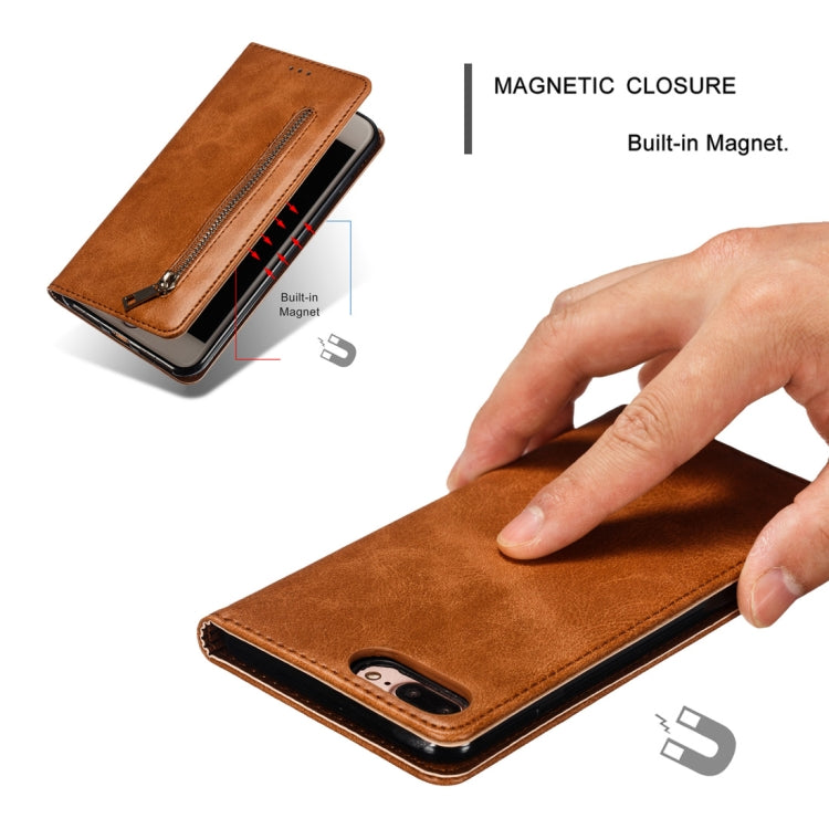 Calf Texture Zipper Magnetic Horizontal Flip Leather Case for iPhone 8 Plus / 7 Plus, with Wallet & Holder & Card Slots