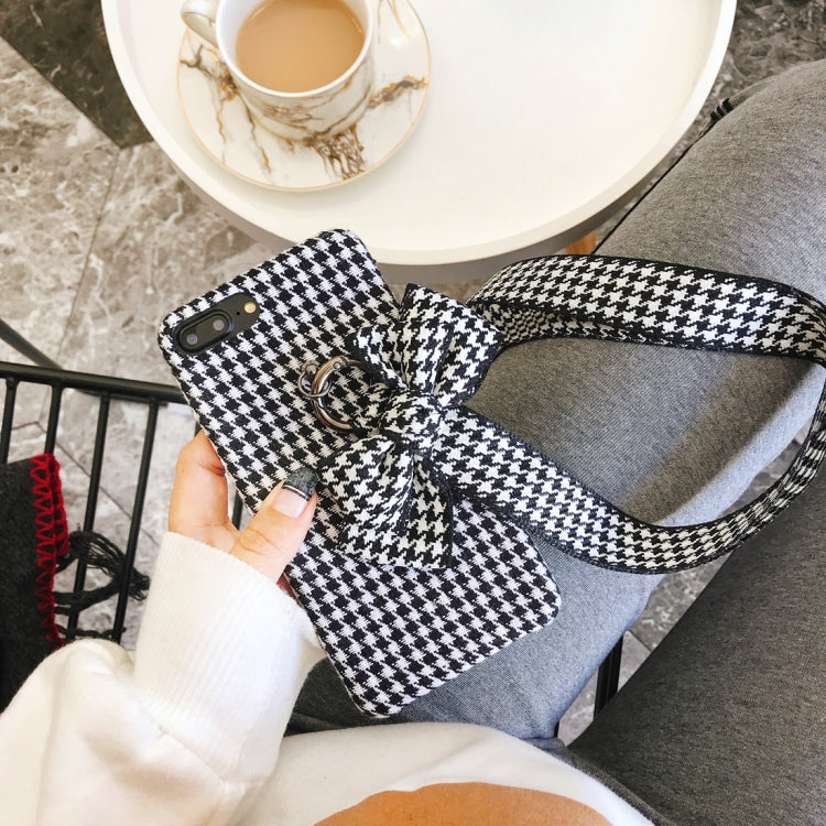 For iPhone 8 Plus & 7 Plus Houndstooth Bowknot Style Protective Back Case with Sling