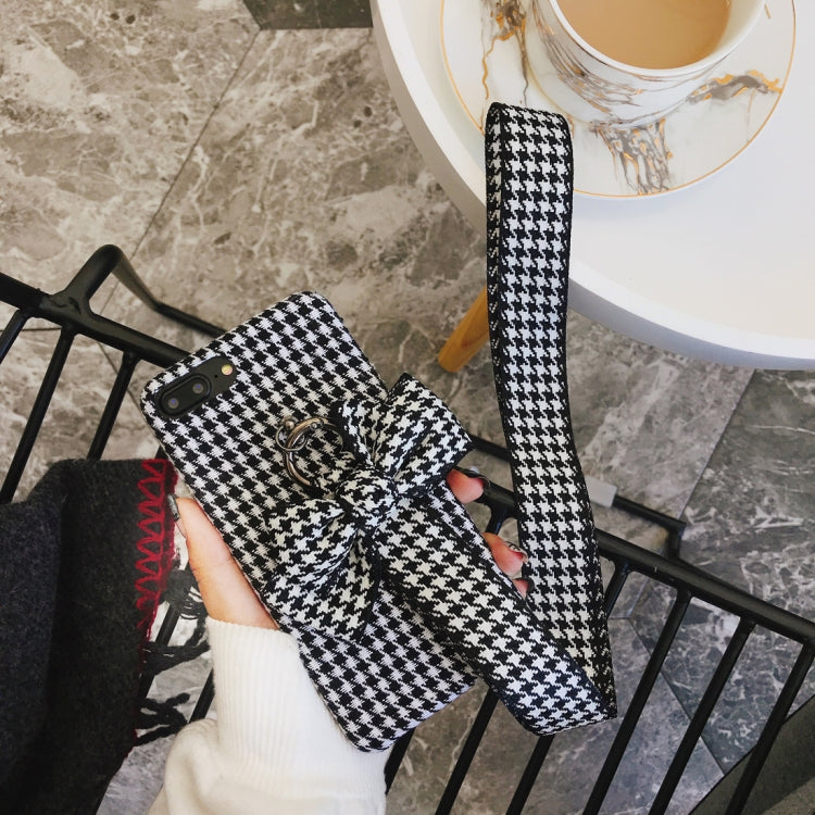 For iPhone 8 Plus & 7 Plus Houndstooth Bowknot Style Protective Back Case with Sling