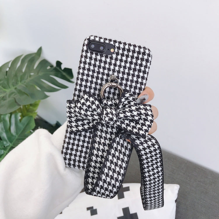 For iPhone 8 Plus & 7 Plus Houndstooth Bowknot Style Protective Back Case with Sling
