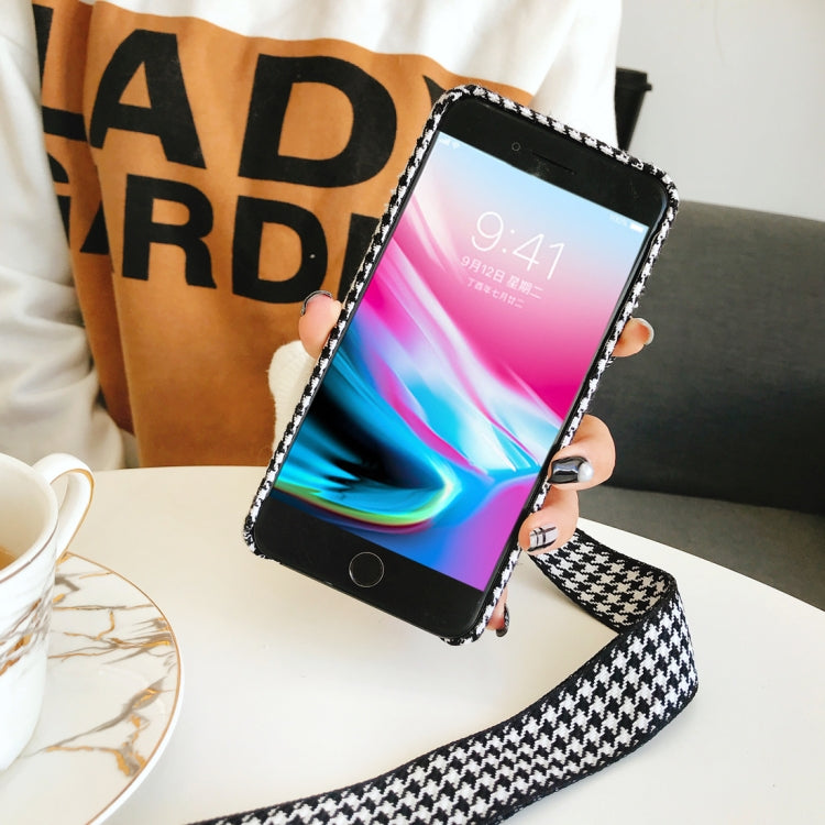 For iPhone 8 Plus & 7 Plus Houndstooth Bowknot Style Protective Back Case with Sling