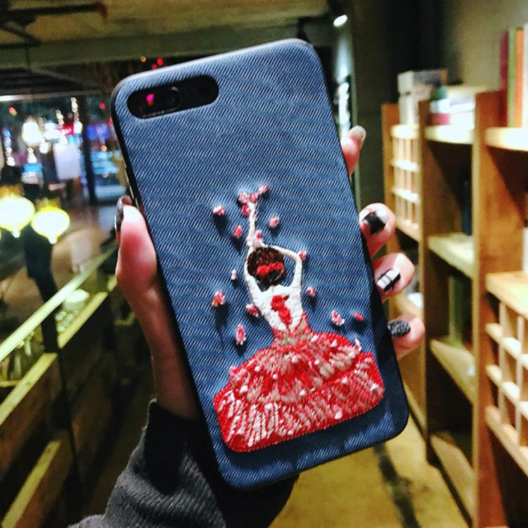 For iPhone 8 Plus & 7 Plus Embroidery Blue