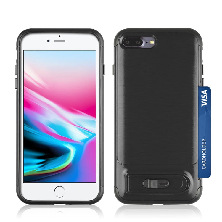 For iPhone 8 Plus & 7 Plus Brushed Texture TPU+PC Protective Back Case with Holder & Card Slot