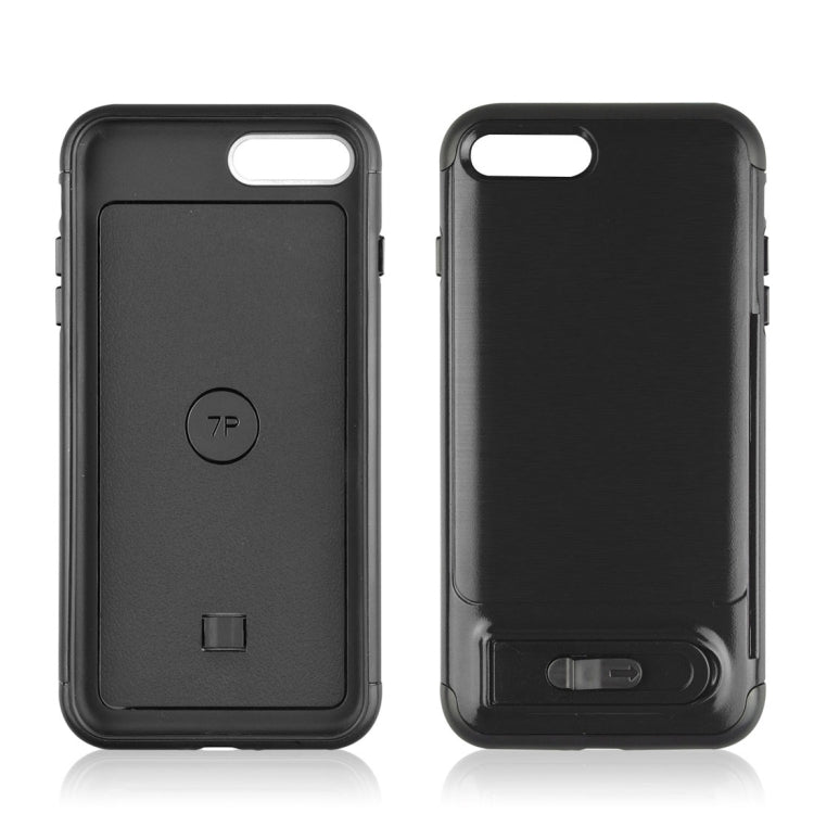 For iPhone 8 Plus & 7 Plus Brushed Texture TPU+PC Protective Back Case with Holder & Card Slot