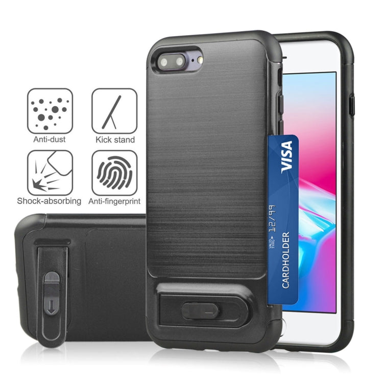 For iPhone 8 Plus & 7 Plus Brushed Texture TPU+PC Protective Back Case with Holder & Card Slot