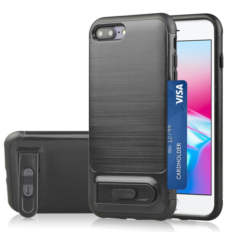 For iPhone 8 Plus & 7 Plus Brushed Texture TPU+PC Protective Back Case with Holder & Card Slot