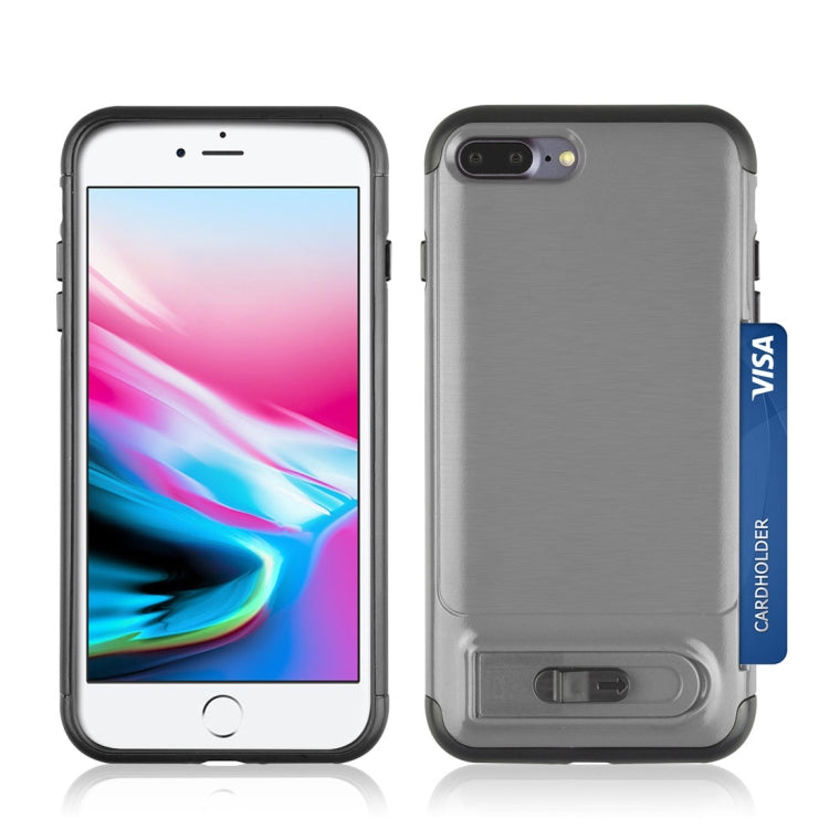 For iPhone 8 Plus & 7 Plus Brushed Texture TPU+PC Protective Back Case with Holder & Card Slot