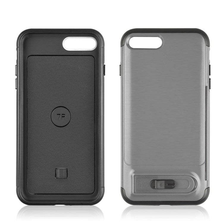 For iPhone 8 Plus & 7 Plus Brushed Texture TPU+PC Protective Back Case with Holder & Card Slot