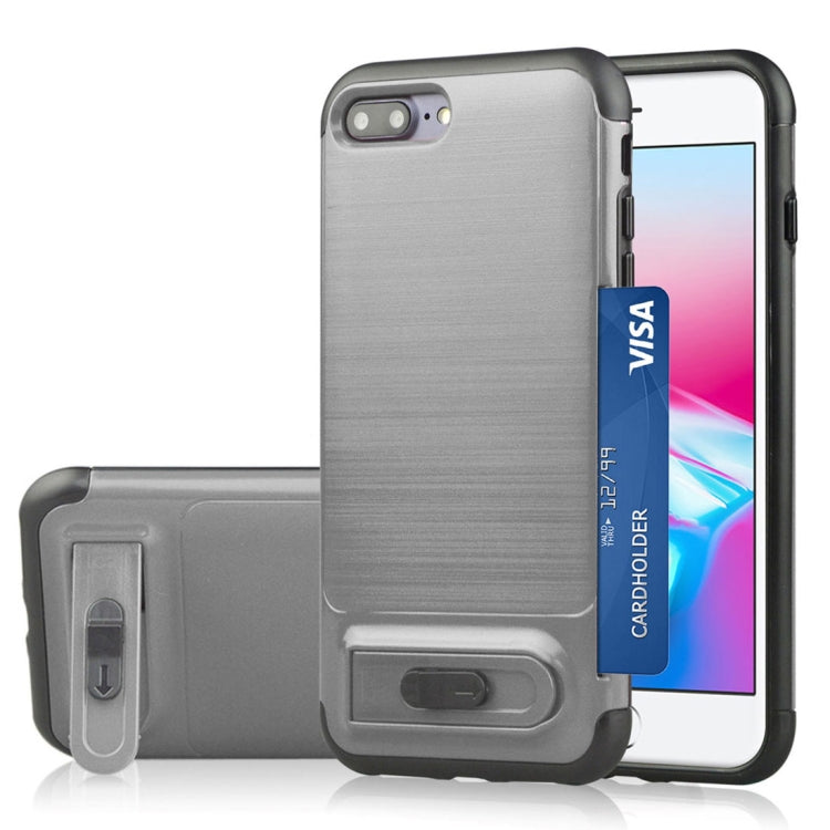 For iPhone 8 Plus & 7 Plus Brushed Texture TPU+PC Protective Back Case with Holder & Card Slot