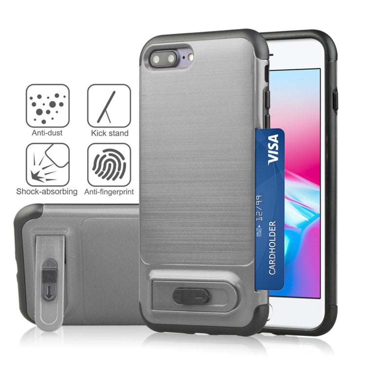 For iPhone 8 Plus & 7 Plus Brushed Texture TPU+PC Protective Back Case with Holder & Card Slot