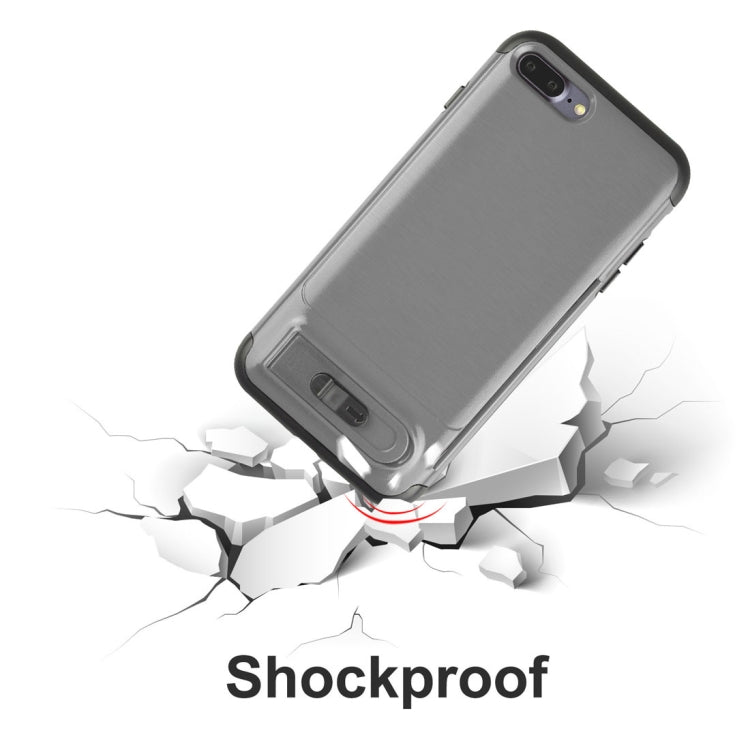 For iPhone 8 Plus & 7 Plus Brushed Texture TPU+PC Protective Back Case with Holder & Card Slot