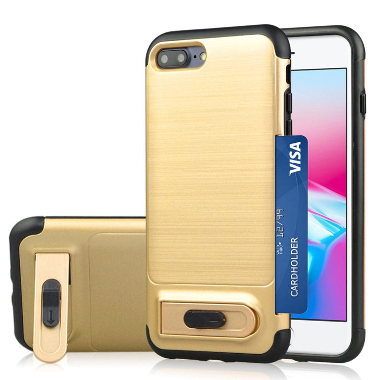 For iPhone 8 Plus & 7 Plus Brushed Texture TPU+PC Protective Back Case with Holder & Card Slot