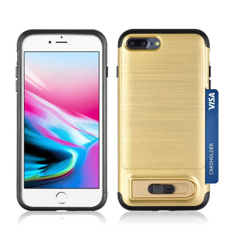 For iPhone 8 Plus & 7 Plus Brushed Texture TPU+PC Protective Back Case with Holder & Card Slot