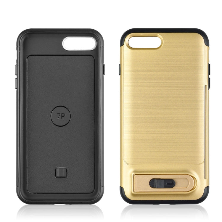 For iPhone 8 Plus & 7 Plus Brushed Texture TPU+PC Protective Back Case with Holder & Card Slot