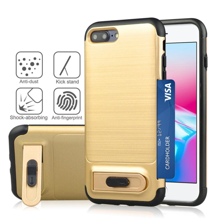 For iPhone 8 Plus & 7 Plus Brushed Texture TPU+PC Protective Back Case with Holder & Card Slot