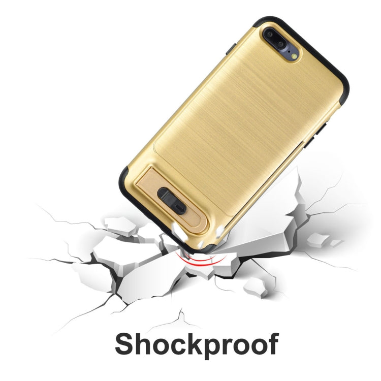 For iPhone 8 Plus & 7 Plus Brushed Texture TPU+PC Protective Back Case with Holder & Card Slot