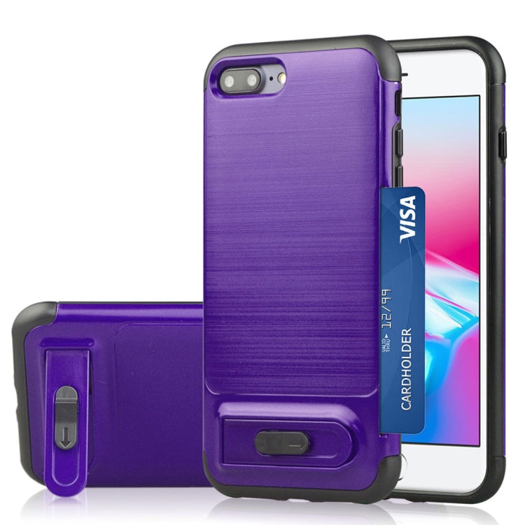 For iPhone 8 Plus & 7 Plus Brushed Texture TPU+PC Protective Back Case with Holder & Card Slot