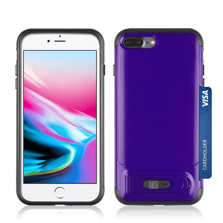 For iPhone 8 Plus & 7 Plus Brushed Texture TPU+PC Protective Back Case with Holder & Card Slot