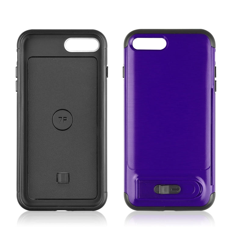 For iPhone 8 Plus & 7 Plus Brushed Texture TPU+PC Protective Back Case with Holder & Card Slot