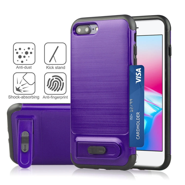 For iPhone 8 Plus & 7 Plus Brushed Texture TPU+PC Protective Back Case with Holder & Card Slot
