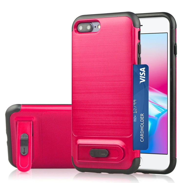 For iPhone 8 Plus & 7 Plus Brushed Texture TPU+PC Protective Back Case with Holder & Card Slot