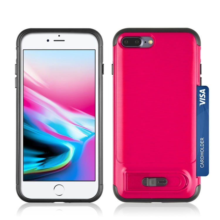 For iPhone 8 Plus & 7 Plus Brushed Texture TPU+PC Protective Back Case with Holder & Card Slot