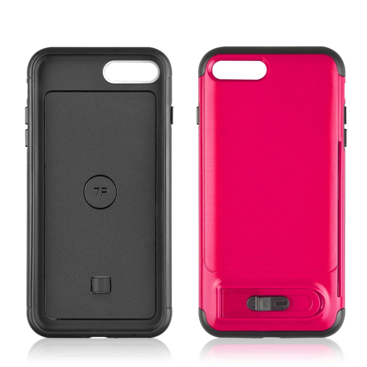 For iPhone 8 Plus & 7 Plus Brushed Texture TPU+PC Protective Back Case with Holder & Card Slot