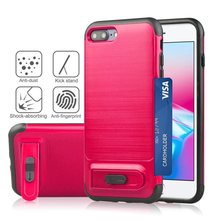 For iPhone 8 Plus & 7 Plus Brushed Texture TPU+PC Protective Back Case with Holder & Card Slot