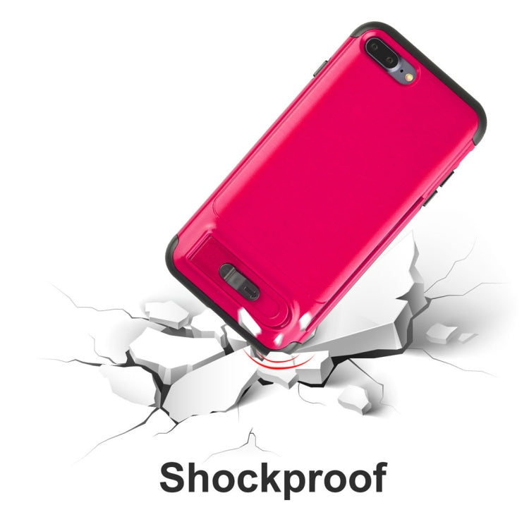 For iPhone 8 Plus & 7 Plus Brushed Texture TPU+PC Protective Back Case with Holder & Card Slot