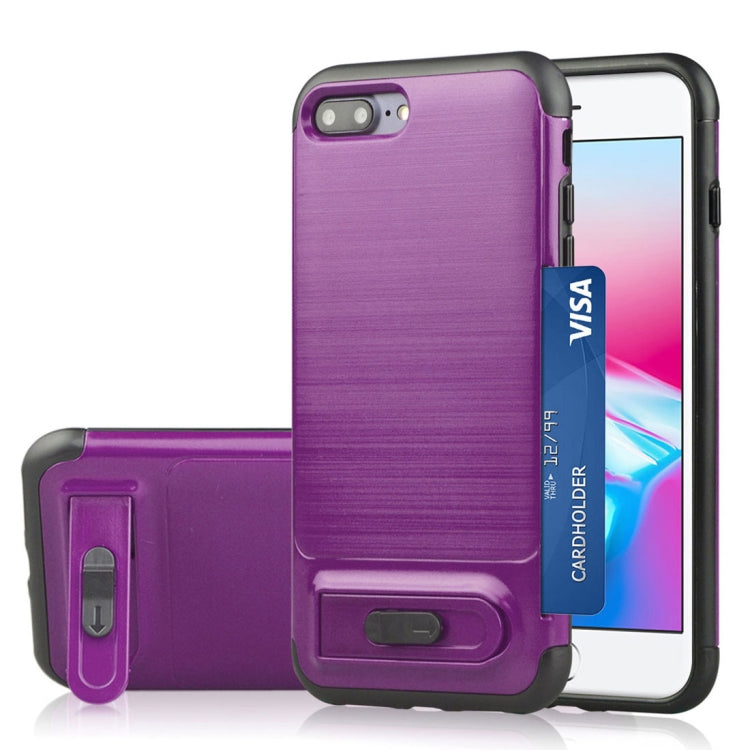 For iPhone 8 Plus & 7 Plus Brushed Texture TPU+PC Protective Back Case with Holder & Card Slot
