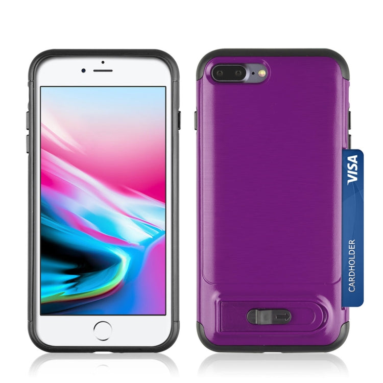 For iPhone 8 Plus & 7 Plus Brushed Texture TPU+PC Protective Back Case with Holder & Card Slot