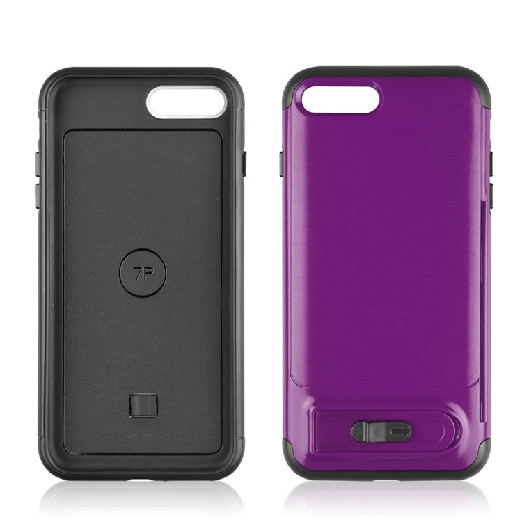 For iPhone 8 Plus & 7 Plus Brushed Texture TPU+PC Protective Back Case with Holder & Card Slot